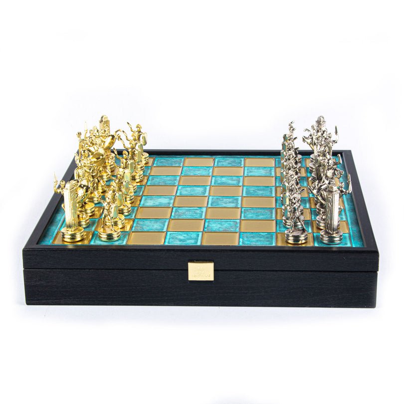 Handcrafted Greek Mythology Chess Set in Wooden Case – Gold &amp; Silver Chessmen (Large Size) (by Manopoulos) - 5250000000034 - Crystal Lotus