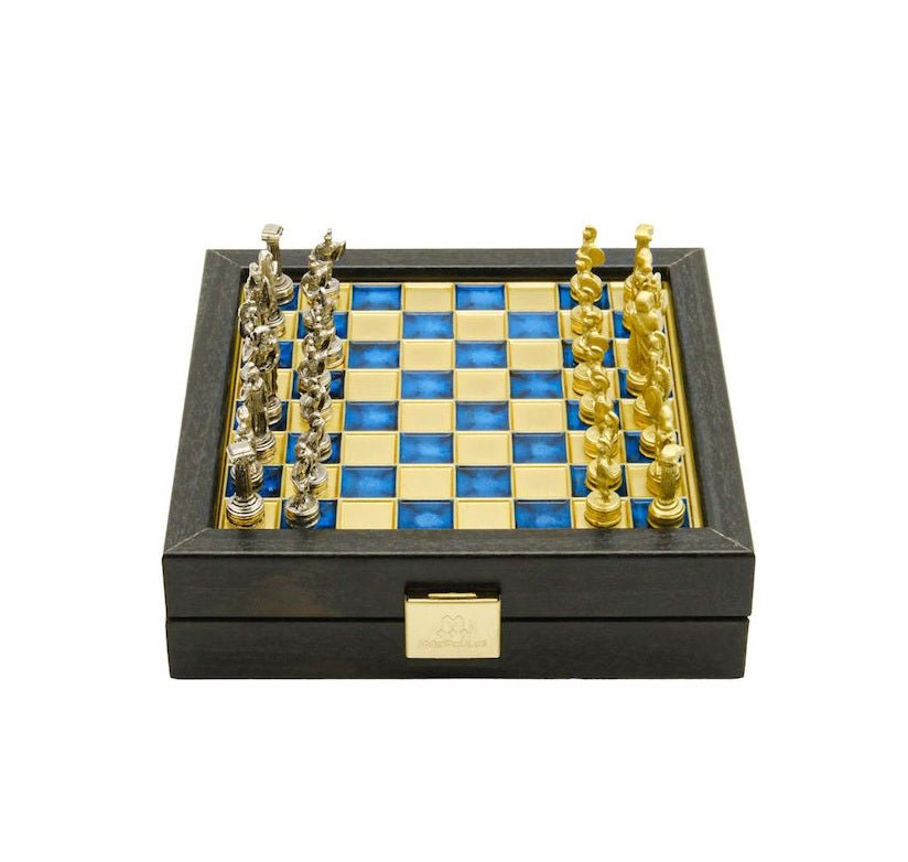 Handcrafted Greek Mythology Chess Set in Wooden Case – Gold &amp; Silver Chessmen (Small Size) (by Manopoulos) - 5250000000032 - Crystal Lotus