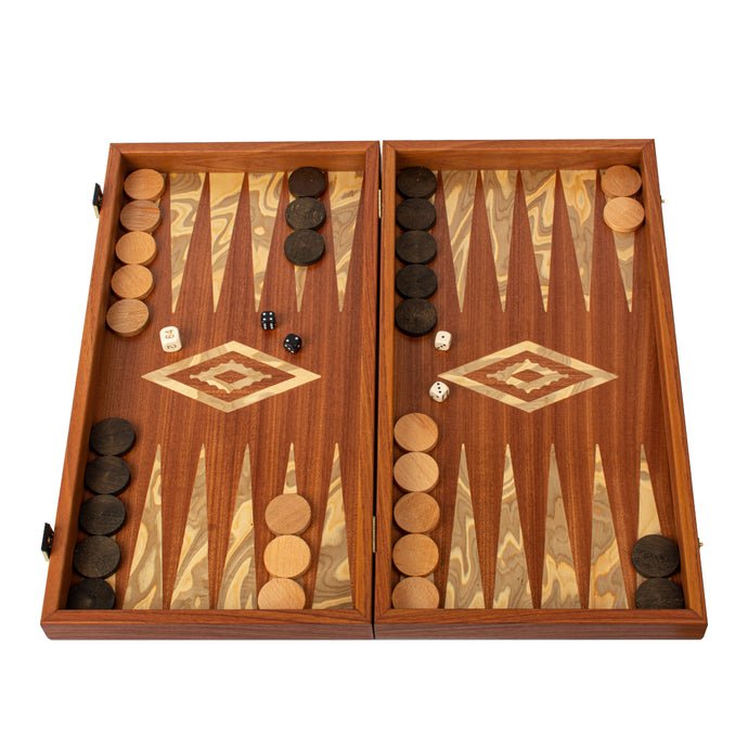 Handcrafted Mahogany &amp; Olive Wood Backgammon Set - Elegant Marquetry Design (by Manopoulos) - 5250000000036 - Crystal Lotus