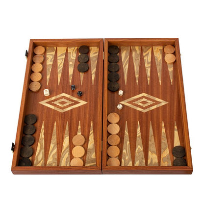 Handcrafted Mahogany &amp; Olive Wood Backgammon Set - Elegant Marquetry Design (by Manopoulos) - 5250000000036 - Crystal Lotus