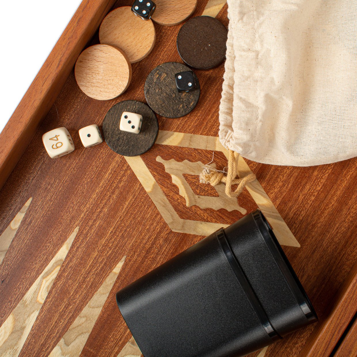 Handcrafted Mahogany &amp; Olive Wood Backgammon Set - Elegant Marquetry Design Large 48x52cm (by Manopoulos) - 5200430705017 - Crystal Lotus