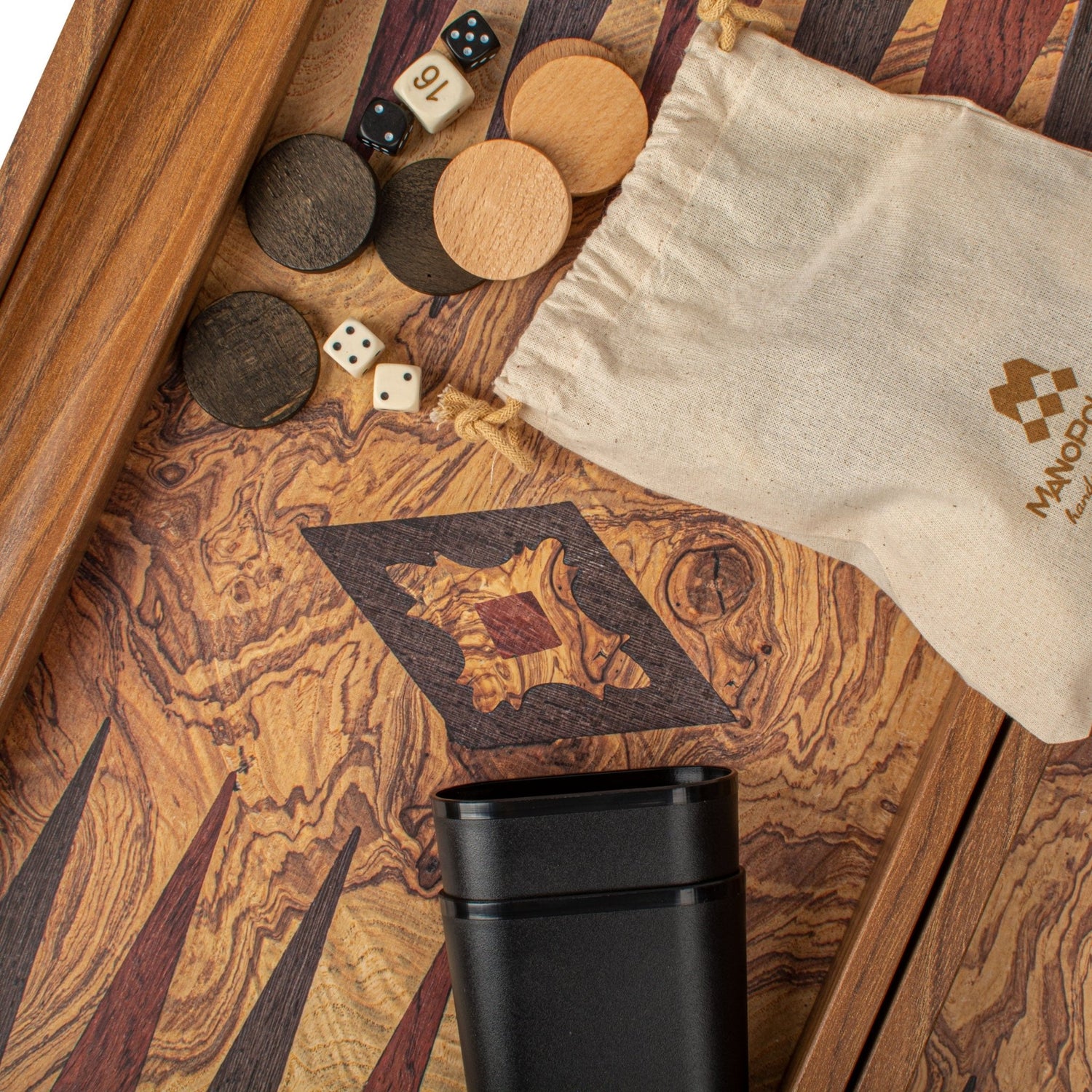 Handcrafted Olive Burl Replica Wood Backgammon Set with Side Racks 48x60cm (by Manopoulos) - 5250000000040 - Crystal Lotus