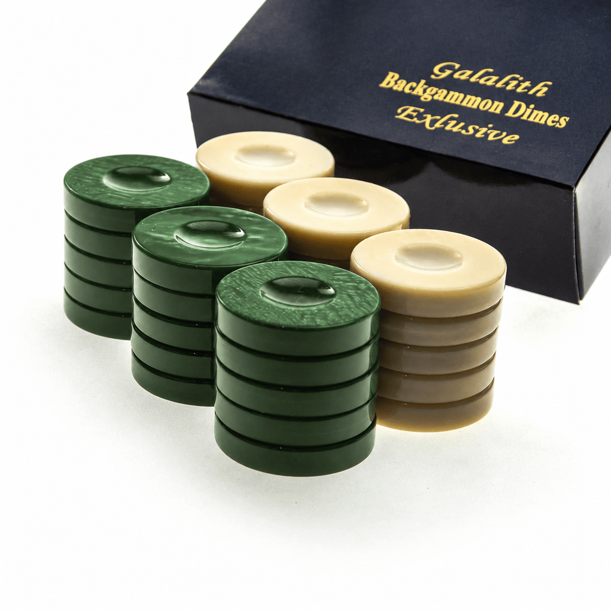 Handcrafted Premium Galalith Checkers in Green and Ivory (Large 36mm) (by Manopoulos) (PG1GRE) - 5200430703860 - Crystal Lotus
