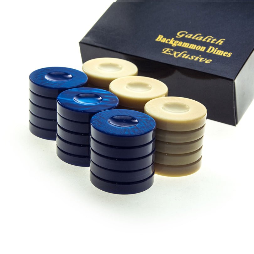 Handcrafted Premium Galalith Checkers in in Blue and Ivory (Large 36mm) (by Manopoulos) (PG1BLU) - 5200430703853 - Crystal Lotus