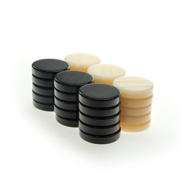 Handcrafted Premium Mother of Pearl Acrylic Checkers in Black and Ivory (Large Size 36mm) (by Manopoulos) - 5250000000074 - Crystal Lotus