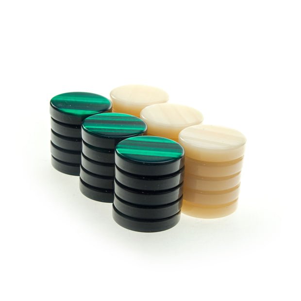 Handcrafted Premium Mother of Pearl Acrylic Checkers in Green and Ivory (Large Size 36mm) (by Manopoulos) - 5250000000075 - Crystal Lotus