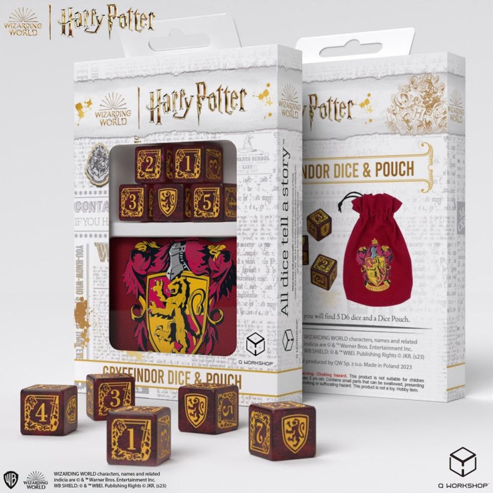 Harry Potter Dice Set Gryffindor Dice &amp; Pouch Set (5) - 5907699496846 - CrystalLotus.eu