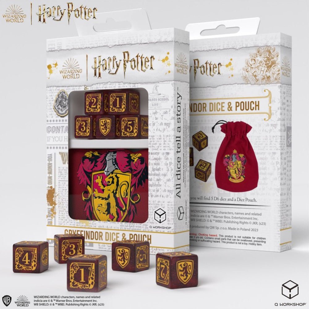 Harry Potter Dice Set Gryffindor Dice &amp; Pouch Set (5) - 5907699496846 - CrystalLotus.eu