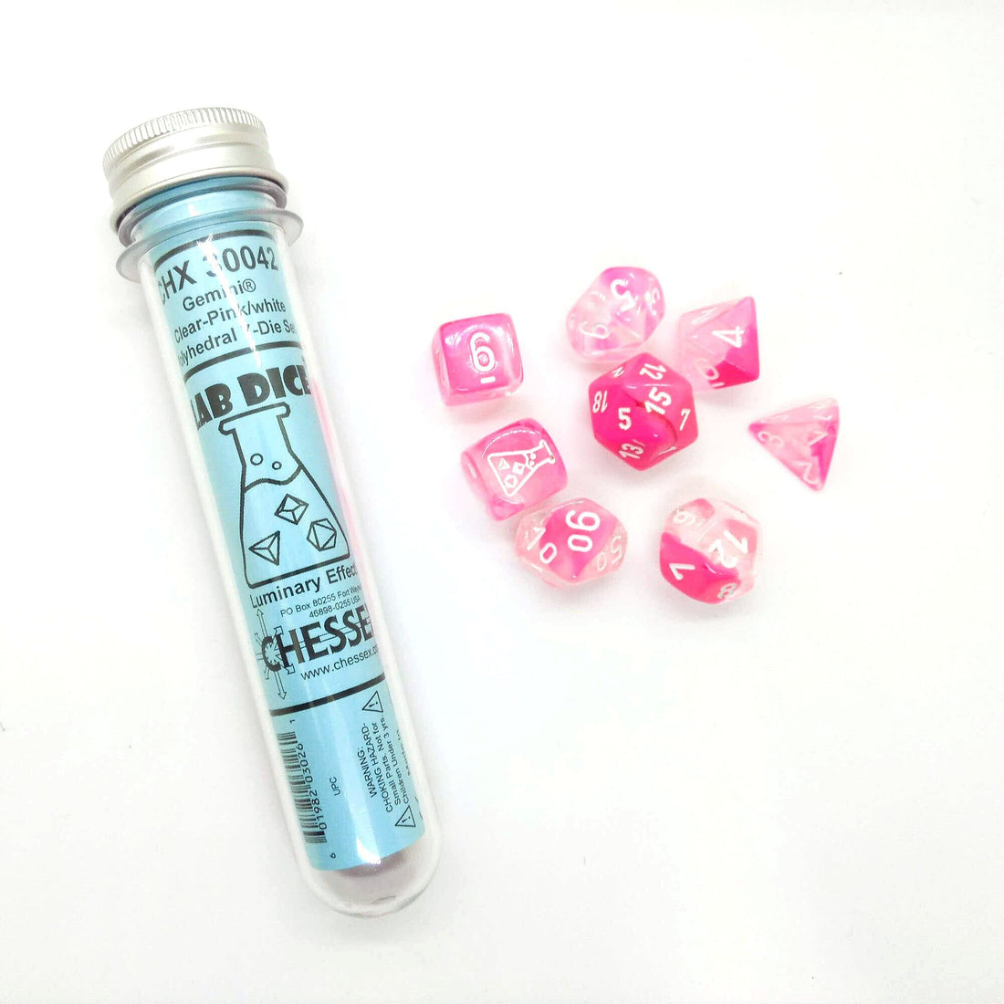 LAB dice - Wave 4 – Gemini Clear Pink Luminary – 8 Die Set CHX 30042 - 60982030261 - CrystalLotus.eu