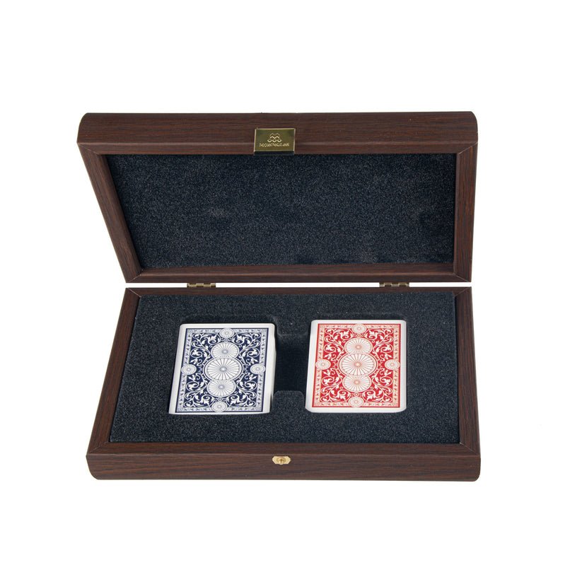 Luxury Plastic - Coated Playing Cards in Dark Brown Wooden Case 24 x 17cm (by Manopoulos) - 5250000000043 - Crystal Lotus