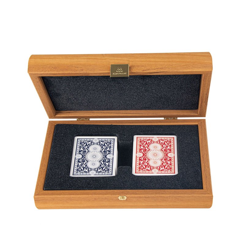 Luxury Plastic - Coated Playing Cards in Walnut Wooden Case 24 x 17cm (by Manopoulos) - 5250000000044 - Crystal Lotus
