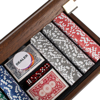 Luxury Poker Set in Dark Walnut Wooden Replica Handcrafted Case (by Manopoulos) (PXL20.300) - 5200430706687 - Crystal Lotus