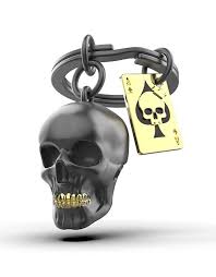 Metalmorphose Keychain - MTM137 - 01 - Black Skull with Playing Card Key Ring - 5404006052394 - Crystal Lotus