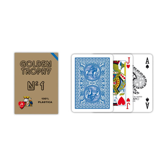 Modiano Poker Golden Trophy 100% Plastic 4 Regular Index Blue - 8003080004502 - CrystalLotus.eu