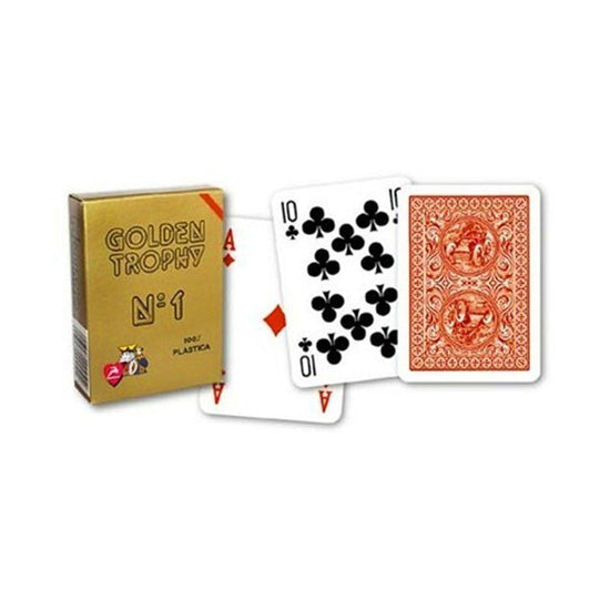 Modiano Poker Golden Trophy 100% Plastic 4 Regular Index Red - 8003080004526 - CrystalLotus.eu