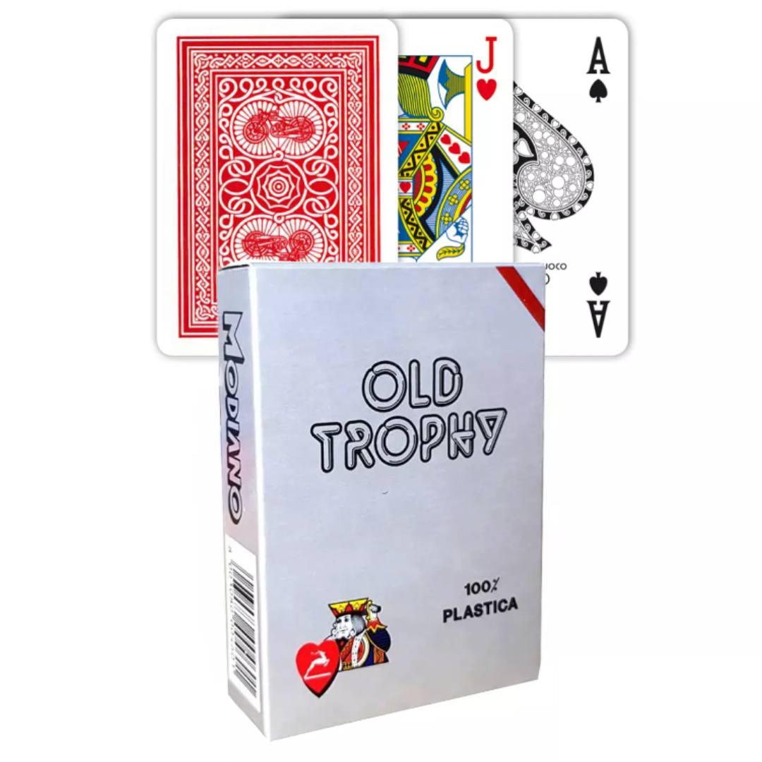 Modiano Poker Old Trophy Moto 100% Plastic 4 Regular Index Red - 8003080004625 - CrystalLotus.eu