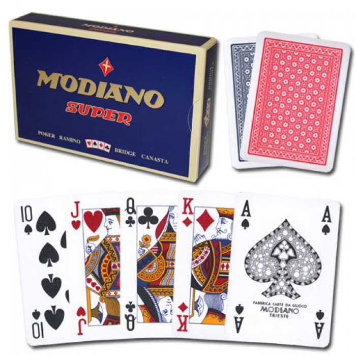 Modiano Ramino Super Fiori 100% Plastic Double Deck 4 Regular Index Red &amp; Blue - 8003080004762 - CrystalLotus.eu