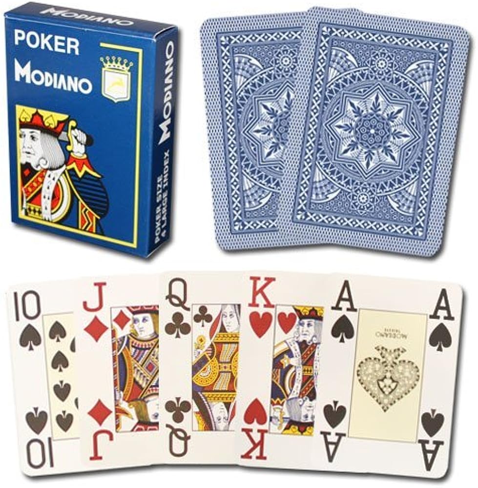 Modiano Texas Poker 100% Plastic 2 Jumbo Index Blue - 8003080005455 - CrystalLotus.eu