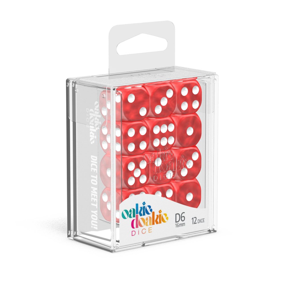Oakie Doakie Dice D6 Dice 16 mm Marble - Red (12) - 4056133700467 - CrystalLotus.eu