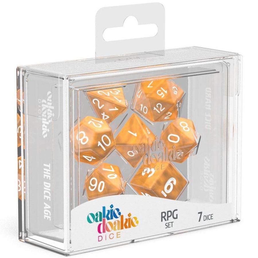 Oakie Doakie Dice RPG Set Marble - Orange (7) - 4056133701044 - CrystalLotus.eu