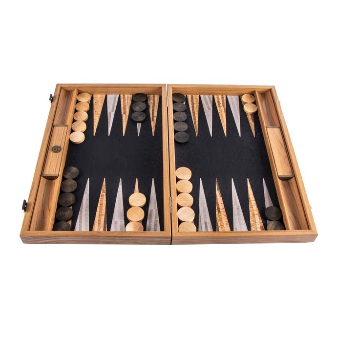Premium Handcrafted Black Natural Cork Backgammon Set with Oak Wood Checkers 48x60cm (by Manopoulos) - 5200430706113 - Crystal Lotus