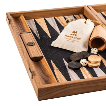 Premium Handcrafted Black Natural Cork Backgammon Set with Oak Wood Checkers 48x60cm (by Manopoulos) - 5200430706113 - Crystal Lotus