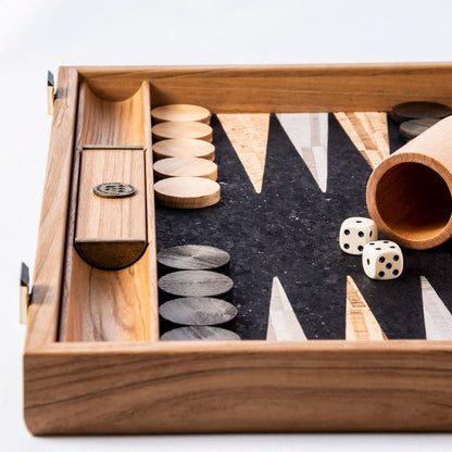 Premium Handcrafted Black Natural Cork Backgammon Set with Oak Wood Checkers 48x60cm (by Manopoulos) (BFF1BLA) - 5200430706113 - Crystal Lotus