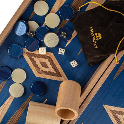 Premium Handcrafted Blue Oak Backgammon Set - Elegant Marquetry Design 48x52cm (by Manopoulos) (TKO1) - 5200430700784 - Crystal Lotus