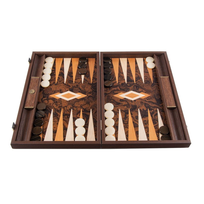 Premium Handcrafted California Walnut Burl Backgammon Set 48x60cm (by Manopoulos) - 5250000000060 - Crystal Lotus