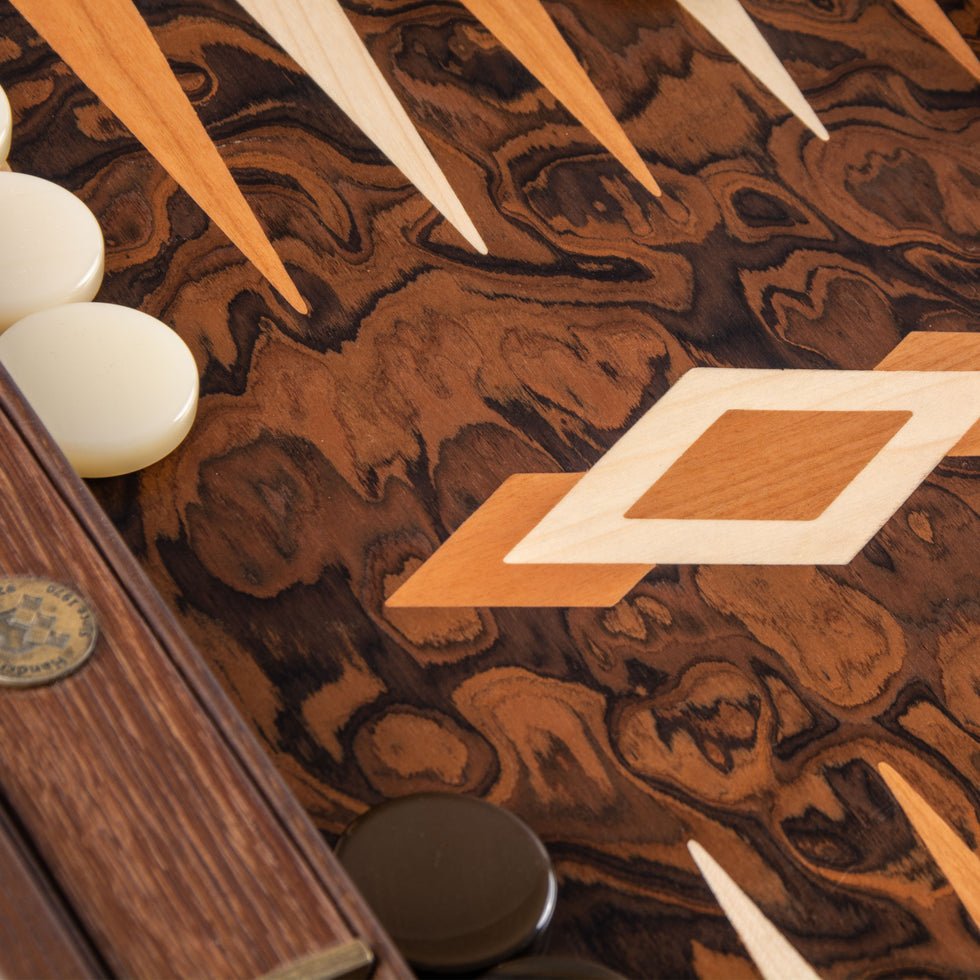 Premium Handcrafted California Walnut Burl Backgammon Set 48x60cm (by Manopoulos) (BUU1) - 5200430706007 - Crystal Lotus