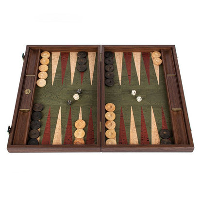 Premium Handcrafted Green Natural Cork Backgammon Set with Oak Wood Checkers 48x60cm (by Manopoulos) - 5200430701682 - Crystal Lotus