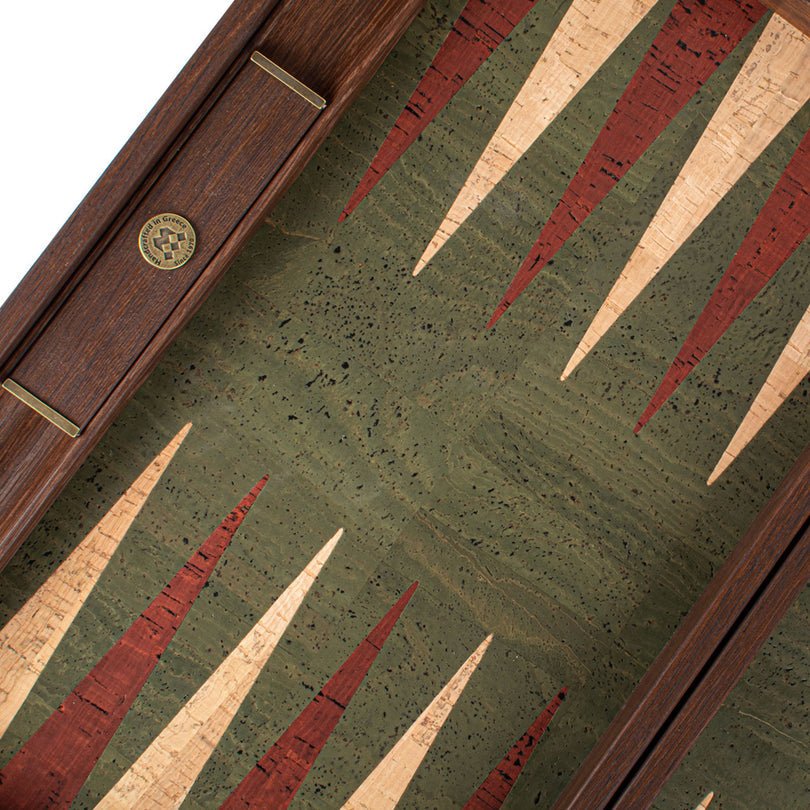 Premium Handcrafted Green Natural Cork Backgammon Set with Oak Wood Checkers 48x60cm (by Manopoulos) (BFF1GRE) - 5200430701682 - Crystal Lotus