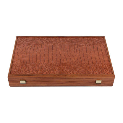 Premium Handcrafted Leatherette Crocodile Tote Backgammon Set - Caramel Brown, Rustic &amp; Ivory 48x60cm (by Manopoulos) - 5200430717584 - Crystal Lotus