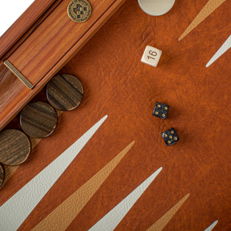 Premium Handcrafted Leatherette Crocodile Tote Backgammon Set - Caramel Brown, Rustic &amp; Ivory 48x60cm (by Manopoulos) (BDE1CBR) - 5200430717584 - Crystal Lotus