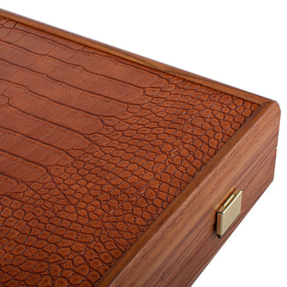 Premium Handcrafted Leatherette Crocodile Tote Backgammon Set - Caramel Brown, Rustic &amp; Ivory 48x60cm (by Manopoulos) (BDE1CBR) - 5200430717584 - Crystal Lotus