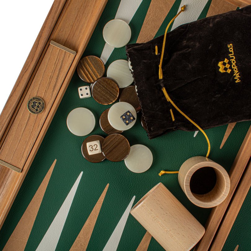 Premium Handcrafted Leatherette Crocodile Tote Backgammon Set - Green, Mocha &amp; Ivory 48x60cm (by Manopoulos) - 5200430716976 - Crystal Lotus