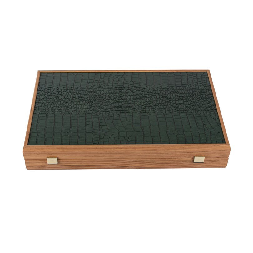 Premium Handcrafted Leatherette Crocodile Tote Backgammon Set - Green, Mocha &amp; Ivory 48x60cm (by Manopoulos) - 5200430716976 - Crystal Lotus