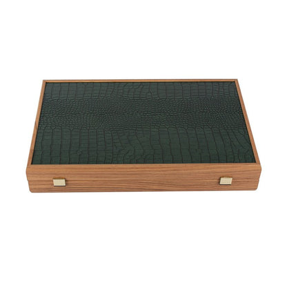 Premium Handcrafted Leatherette Crocodile Tote Backgammon Set - Green, Mocha &amp; Ivory 48x60cm (by Manopoulos) - 5200430716976 - Crystal Lotus
