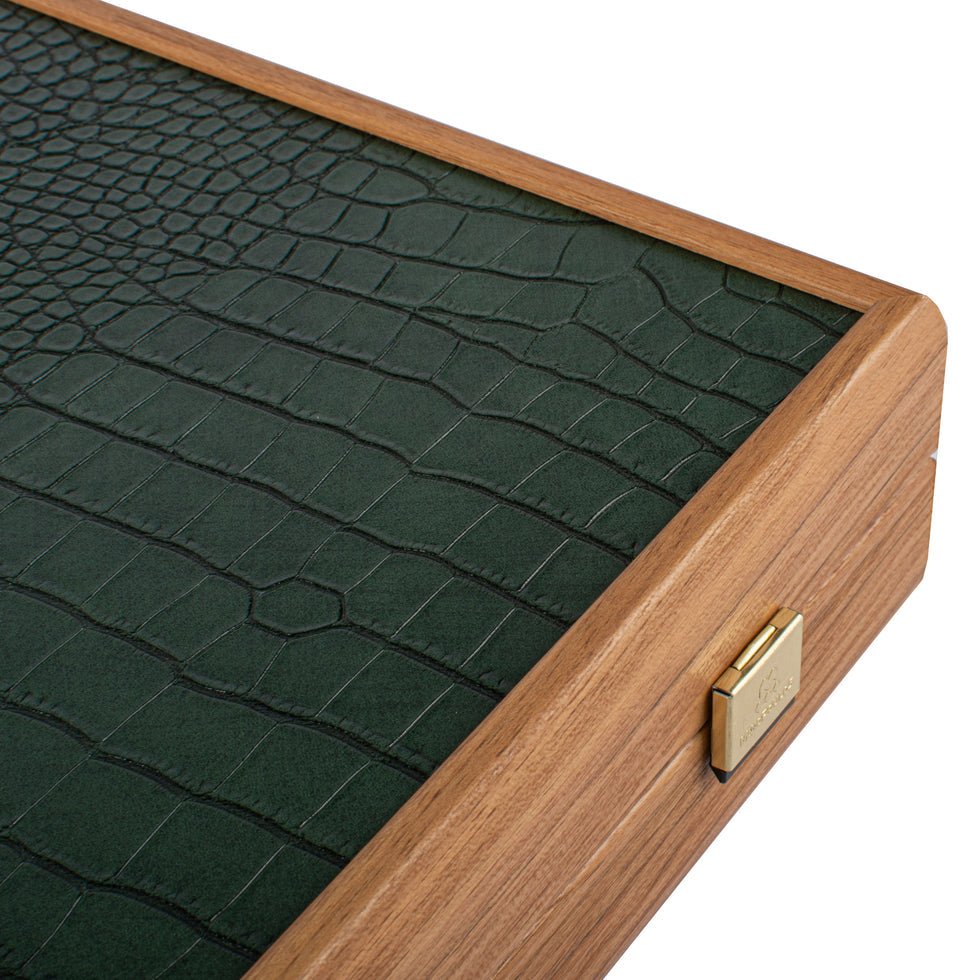 Premium Handcrafted Leatherette Crocodile Tote Backgammon Set - Green, Mocha &amp; Ivory 48x60cm (by Manopoulos) (BDE1CGR) - 5200430716976 - Crystal Lotus