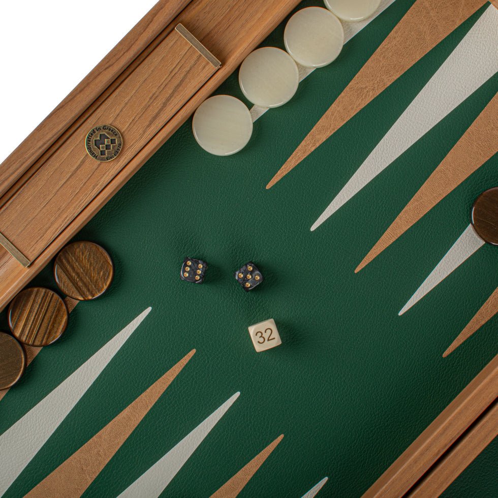 Premium Handcrafted Leatherette Crocodile Tote Backgammon Set - Green, Mocha &amp; Ivory 48x60cm (by Manopoulos) (BDE1CGR) - 5200430716976 - Crystal Lotus