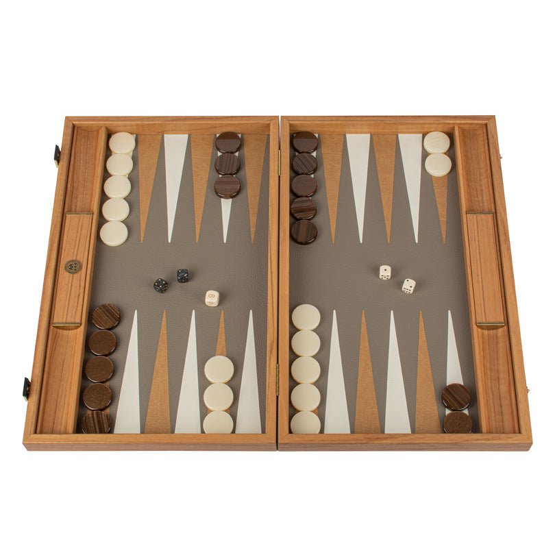 Premium Handcrafted Leatherette Grey Beige Ostrich Tote Backgammon Set 48x60cm (by Manopoulos) - 5200430706199 - Crystal Lotus