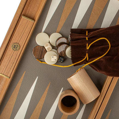 Premium Handcrafted Leatherette Grey Beige Ostrich Tote Backgammon Set 48x60cm (by Manopoulos) - 5200430706199 - Crystal Lotus
