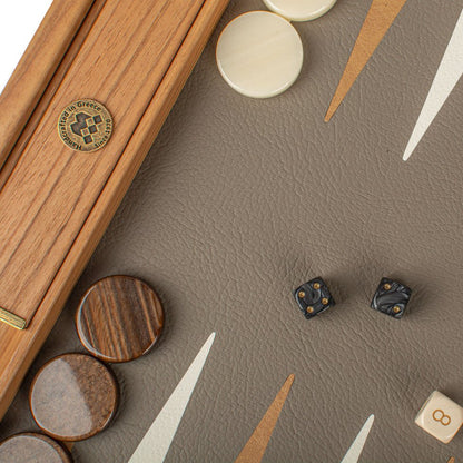 Premium Handcrafted Leatherette Grey Beige Ostrich Tote Backgammon Set 48x60cm (by Manopoulos) (BDE1OST) - 5200430706199 - Crystal Lotus