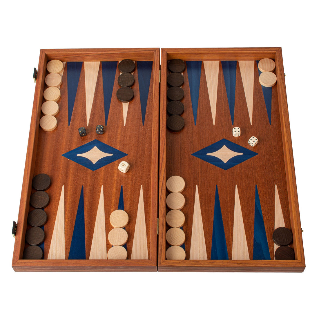 Premium Handcrafted Mahogany Backgammon Set in Blue - Elegant Marquetry Design 48x52cm (by Manopoulos) - 5200430705055 - Crystal Lotus