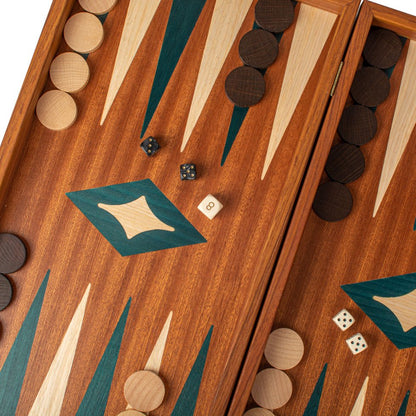 Premium Handcrafted Mahogany Backgammon Set in Green - Elegant Marquetry Design 48x52cm (by Manopoulos) - 5200430705062 - Crystal Lotus