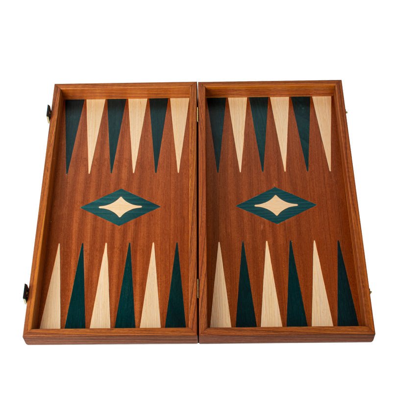 Premium Handcrafted Mahogany Backgammon Set in Green - Elegant Marquetry Design 48x52cm (by Manopoulos) (TMM1GRE) - 5200430705062 - Crystal Lotus