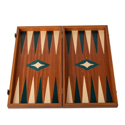 Premium Handcrafted Mahogany Backgammon Set in Green - Elegant Marquetry Design 48x52cm (by Manopoulos) (TMM1GRE) - 5200430705062 - Crystal Lotus