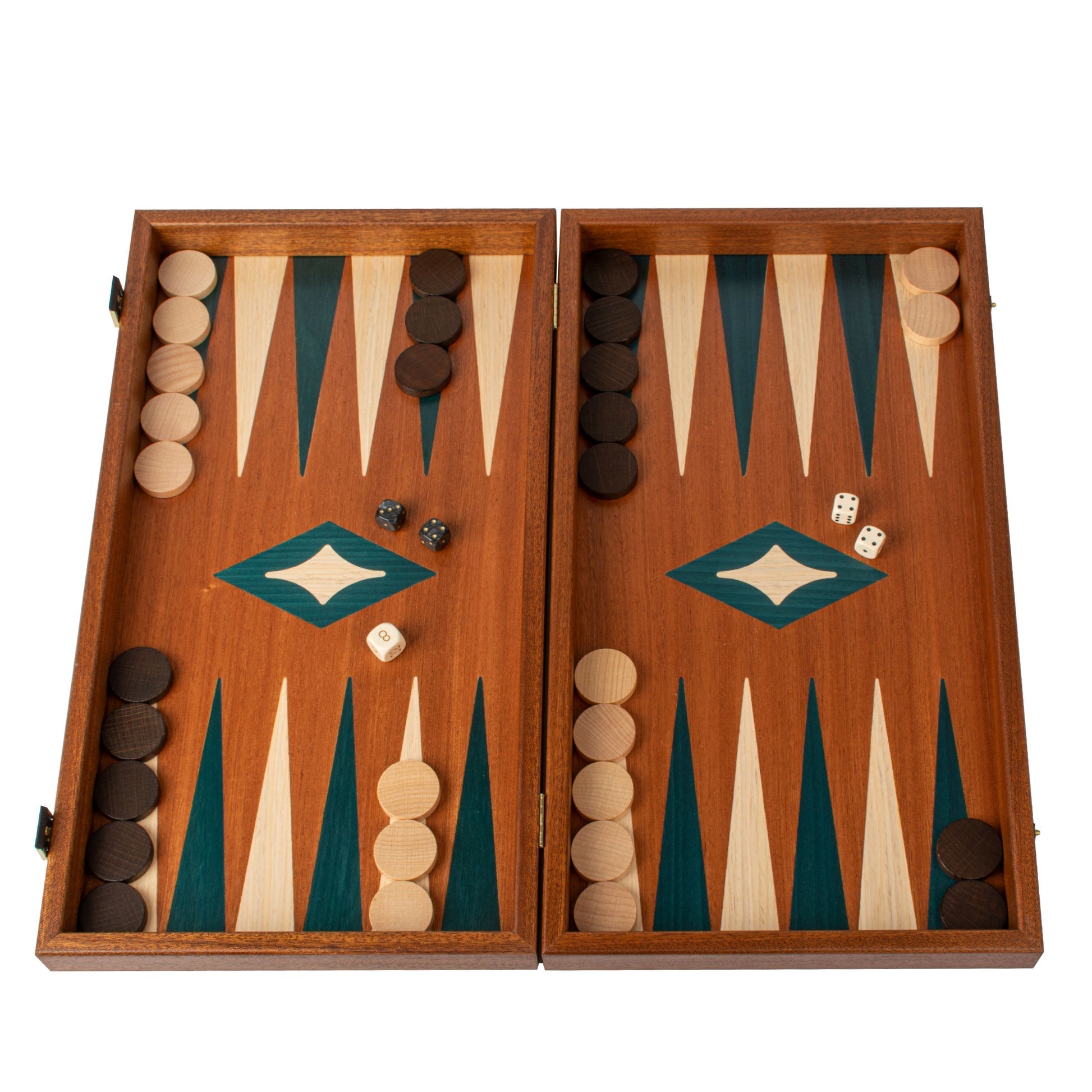 Premium Handcrafted Mahogany Chess &amp; Backgammon Board in Green 48x52cm (by Manopoulos) - 5200430705154 - Crystal Lotus