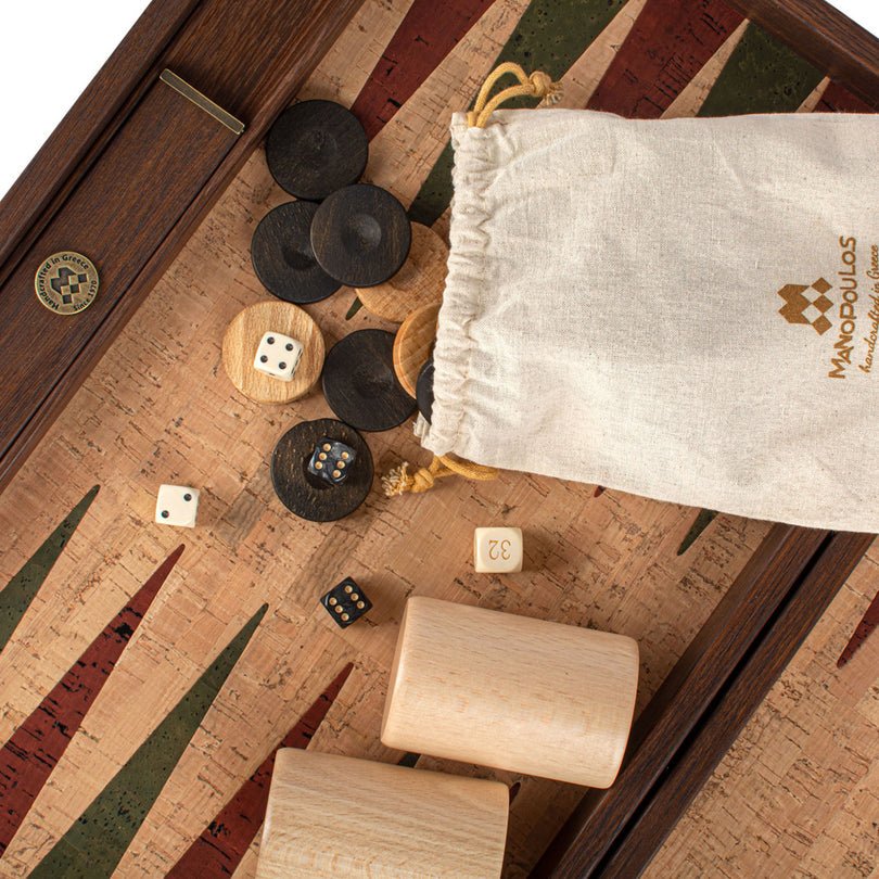 Premium Handcrafted Natural Cork Backgammon Set with Oak Wood Checkers 48x60cm (by Manopoulos) - 5200430701675 - Crystal Lotus
