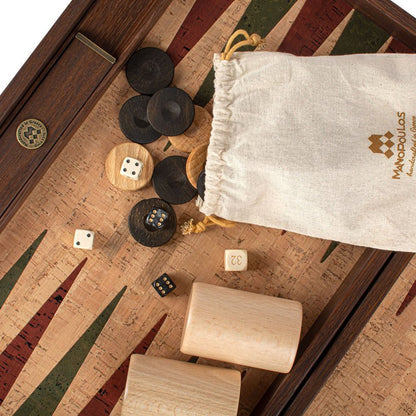 Premium Handcrafted Natural Cork Backgammon Set with Oak Wood Checkers 48x60cm (by Manopoulos) - 5200430701675 - Crystal Lotus
